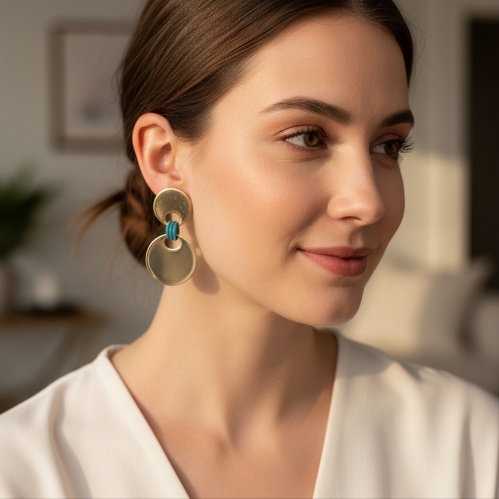 On 34th Gold Tone and Teal Earrings